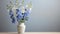 White Vase With Blue Flowers - Bold Chromaticity And Minimalistic Serenity