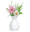 White vase with a bouquet of summer flowers and grass