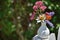 White Vase with Marigold, Valerian, Lavender, White Coneflower