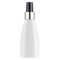 White Vector 3d realistic cosmetic oil bottle, rose glass, gold with black cap, plastic or glass.