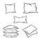 White vector sketch pillow, set pillow isolated, cut out pillow