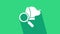 White Veterinary clinic symbol icon isolated on green background. Magnifying glass with dog veterinary care. Pet First