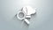 White Veterinary clinic symbol icon isolated on grey background. Magnifying glass with dog veterinary care. Pet First