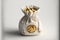 White vintage bag with gold coins, financial savings. Generative ai