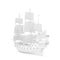 White Vintage Tall Sailing Ship, Caravel, Pirate Ship or Warship in Clay Render Style. 3d Rendering