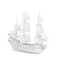 White Vintage Tall Sailing Ship, Caravel, Pirate Ship or Warship in Clay Render Style. 3d Rendering