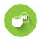 White Voice assistant icon isolated with long shadow. Voice control user interface smart speaker. Green circle button