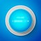 White Volume adjustment icon isolated on blue background. Circle blue button with white line