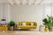 White wall living room with cozy luxury yellow sofa