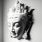 A white wall sculpture of a face with Gautama buddha head as mural for home decor etc. Ai generated