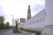 White walls, towers and belfry of medieval Novodevichy convent in Moscow. Sunny spring view.