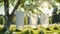 White washed laundry hangs on a line in the beautiful nature in the summer sunshine