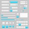White web interface buttons, slider and icons with blue tags