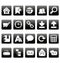 White web site icons on black squares