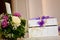 White wedding chest with purple decorations