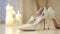 White wedding shoes bride, slidecam