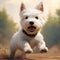 White West Highland Terrier Running: Concept Art, Caricature Illustrations, 2d Game Art