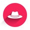 White Western cowboy hat icon isolated with long shadow. Red circle button. Vector