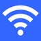 White wifi icon isolated on blue background.