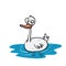 White wild duck swiming on lake