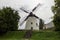 White wind mill in Podersdorf, Austria in overcast weather