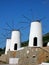 White windmills on the island Crete in Greece