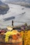 White wine with barrel on vineyard in Wachau, Spitz, Austria