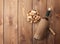 White wine bottle, bowl with corks and corkscrew. View from above