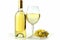 White wine bottle and glass isolated on white background for elegant presentation