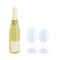 White wine bottle and two clean glasses isometric vector illustration