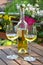White wine served for two in garden