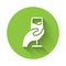 White Wine tasting, degustation icon isolated with long shadow background. Sommelier. Smells of wine. Green circle