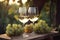 White Wine in wineglass, wine glasses and grapes close-up. Outdoors, generative AI tools