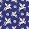 White winged unicorns and blue roses. Romantic seamless pattern