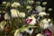 White winter flower dream with Chrysanthemum, Anturia, Fern, Thistle, beautiful Flower Arrangement