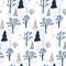 White winter forest seamless pattern, blue trees and spruces. Wrapping paper vector design