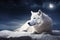 White Wolf Laying on the Snow. AI generative