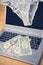 White woman panties with laptop- computer and money