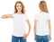 White woman in white t-shirt set isolated, blank,logo,empty