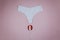 White women`s panties with a red signal and a hygienic tampon