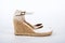 White women`s sandals shoes on a white background