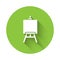 White Wood easel or painting art boards icon isolated with long shadow. Green circle button. Vector Illustration