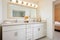 white wood vanity in a bathroom