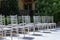 White wooden chairs. Wedding ceremony
