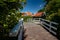 White wooden cyclist or footbridge in an old traditional Dutch v