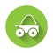 White Wooden four-wheel cart with hay icon isolated with long shadow. Green circle button. Vector