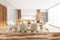 White wooden kitchen interior blurred, mockup