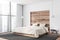 White and wooden panoramic bedroom corner