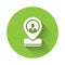 White Worker location icon isolated with long shadow. Green circle button. Vector