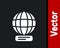 White Worldwide icon isolated on black background. Pin on globe. Vector